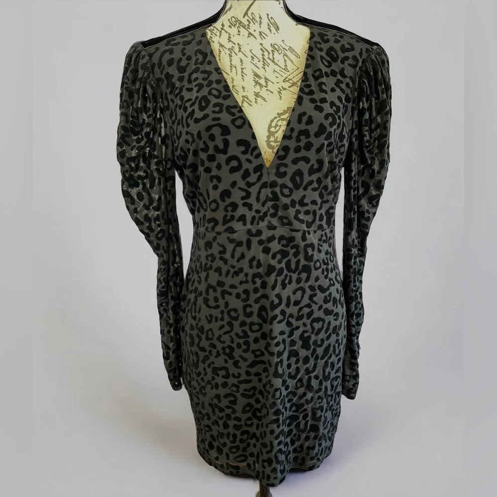 Deja Vu Black Velvet Burnout Overlay Mini Dress long sleeve evening Large EUC - Picture 7 of 16